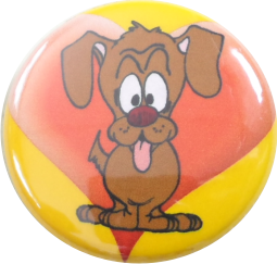 dog button with heart yellow